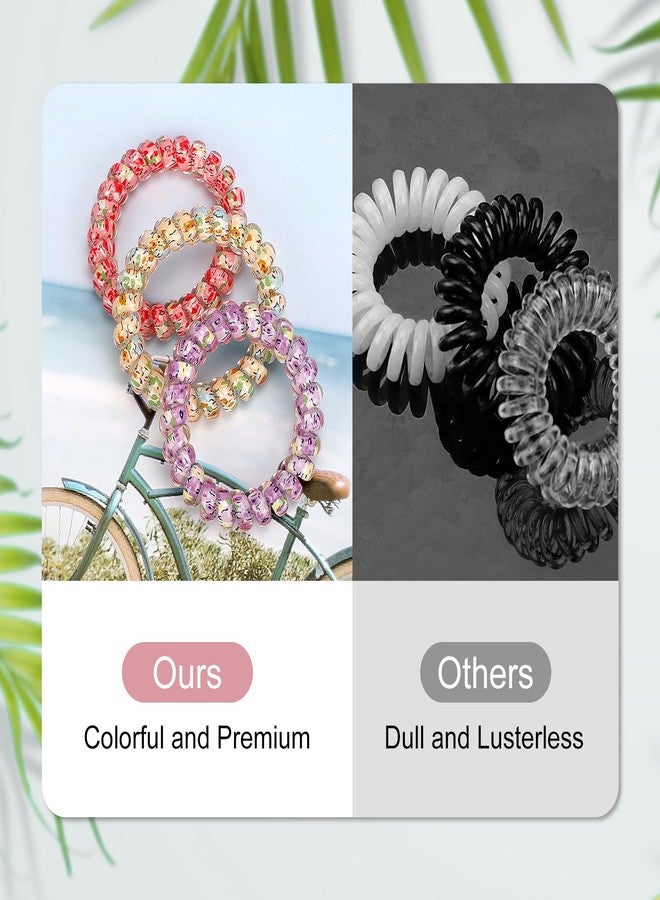 JessLab Spiral Hair Ties for Ladies, 10-Pack Elastic Cute Plastic Coil Bands, No-Damage Accessory for Women and Children with Thick or Thinning Hair, Silkscreen Floral Print - Image 3